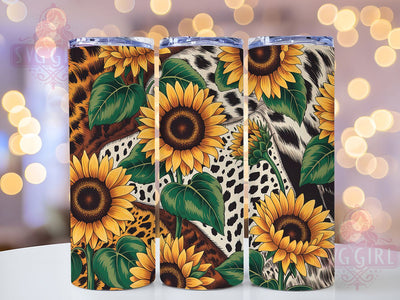 Western Cowhide Sunflower Tumbler, Western Cowhide Theme, Leopard Print Wrap, Rustic Country Chic, Bold Farmhouse Style, Seamless Artistic Motif, Boho Western Bloom, 20Oz Tumbler, Sublimation Sublimation SvggirlplusArt 