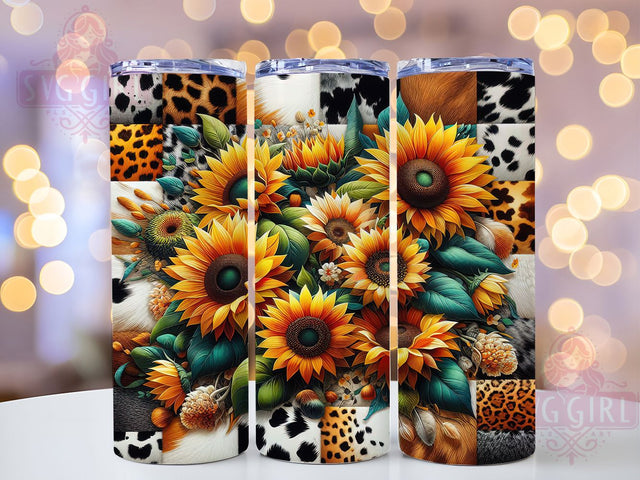 Western Cowhide Sunflower Tumbler, Western Cowhide Theme, Leopard Print Wrap, Rustic Country Chic, Bold Farmhouse Style, Seamless Artistic Motif, Boho Western Bloom, 20Oz Tumbler, Sublimation Sublimation SvggirlplusArt 