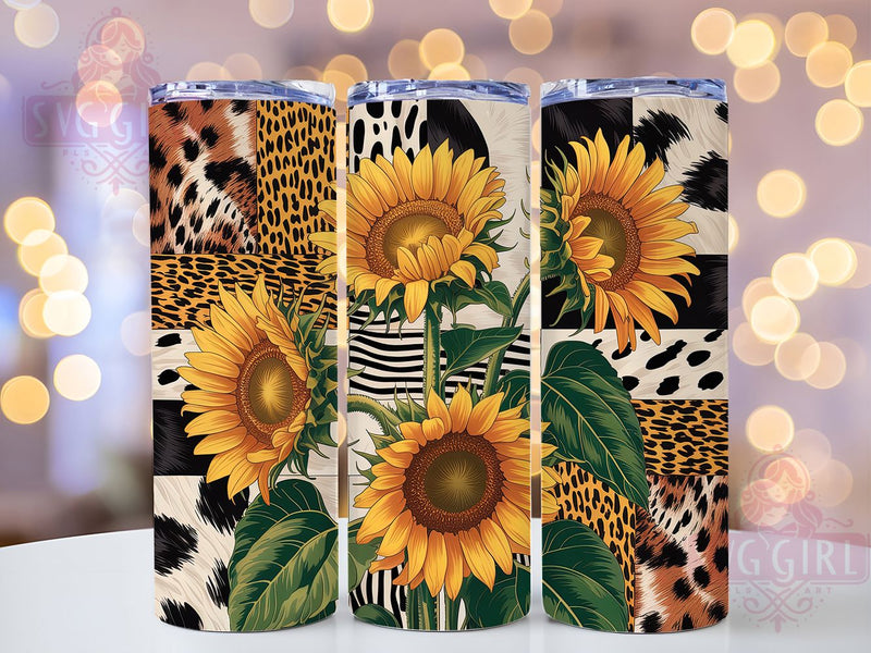 Western Cowhide Sunflower Tumbler, Western Cowhide Theme, Leopard Print Wrap, Rustic Country Chic, Bold Farmhouse Style, Seamless Artistic Motif, Boho Western Bloom, 20Oz Tumbler, Sublimation Sublimation SvggirlplusArt 