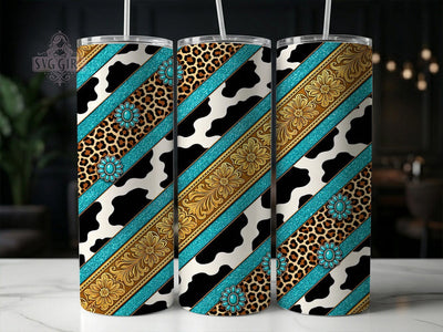 Western Cowhide Turquoise 20oz Tumbler, Western cowhide design, Turquoise tumbler wrap, 20oz skinny tumbler, Cowhide print pattern, Sublimation tumbler wrap, Turquoise western design, Sublimation SvggirlplusArt 