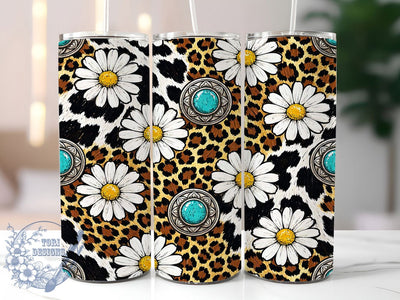 Western Daisy Cowhide 20oz Tumbler, Western daisy, Cowhide tumbler wrap, 20oz skinny tumbler, Daisy cowhide print, Western tumbler design, Sublimation tumbler wrap, Floral cowhide print Sublimation ToriDesigns 