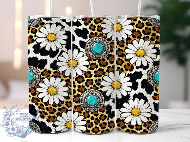 Western Daisy Cowhide 20oz Tumbler, Western daisy, Cowhide tumbler wrap, 20oz skinny tumbler, Daisy cowhide print, Western tumbler design, Sublimation tumbler wrap, Floral cowhide print Sublimation ToriDesigns 