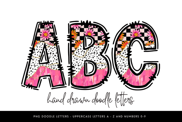Western Doodle Alphabet PNG, Pink Cow Print Floral Letters Sublimation BijouBay 