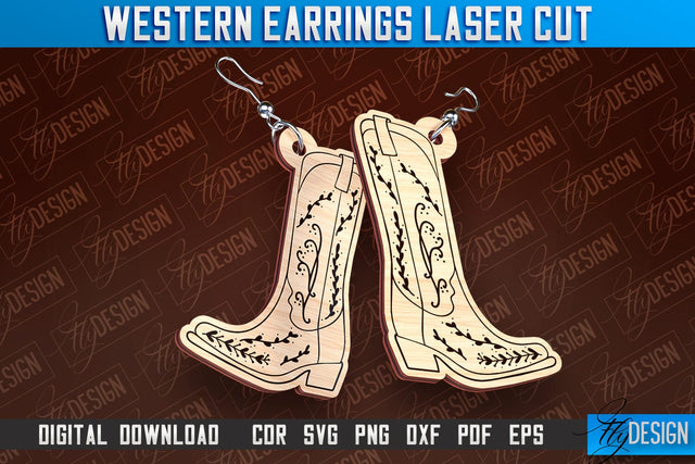 Western Earrings Laser Cut | Accessories Laser Cut Design | CNC Files SVG Fly Design 