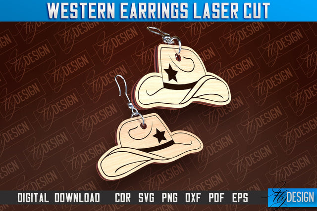 Western Earrings Laser Cut | Accessories Laser Cut Design | CNC Files SVG Fly Design 
