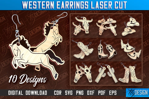 Western Earrings Laser Cut | Accessories Laser Cut Design | CNC Files SVG Fly Design 