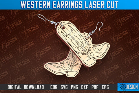 Western Earrings Laser Cut | Accessories Laser Cut Design | CNC Files SVG Fly Design 