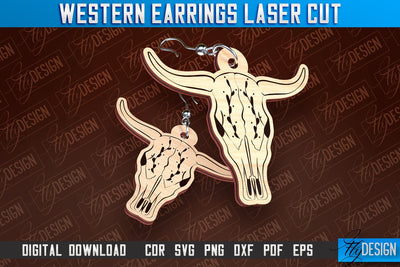 Western Earrings Laser Cut | Accessories Laser Cut Design | CNC Files SVG Fly Design 