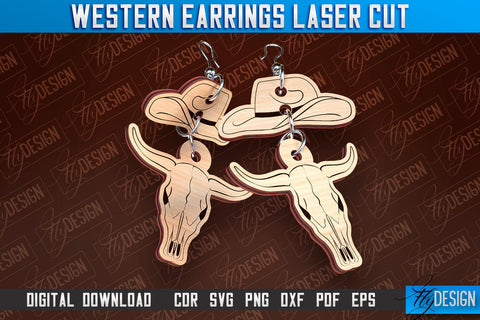 Western Earrings Laser Cut | Accessories Laser Cut Design | CNC Files SVG Fly Design 
