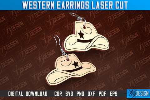 Western Earrings Laser Cut | Accessories Laser Cut Design | CNC Files SVG Fly Design 