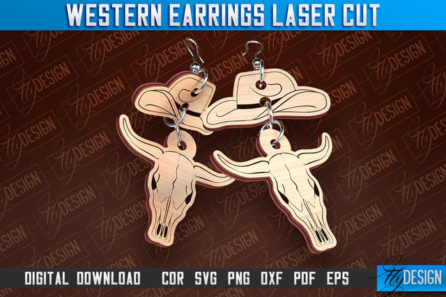 Western Earrings Laser Cut | Accessories Laser Cut Design | CNC Files SVG Fly Design 