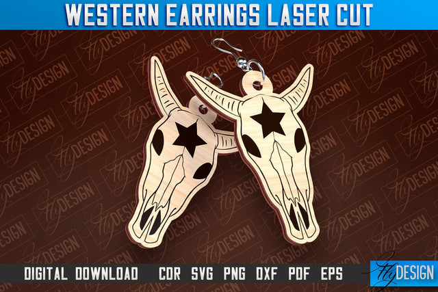 Western Earrings Laser Cut | Accessories Laser Cut Design | CNC Files SVG Fly Design 
