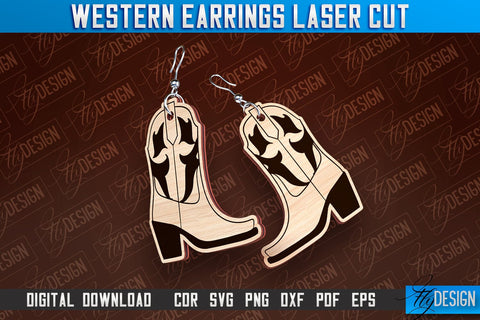Western Earrings Laser Cut | Accessories Laser Cut Design | CNC Files SVG Fly Design 