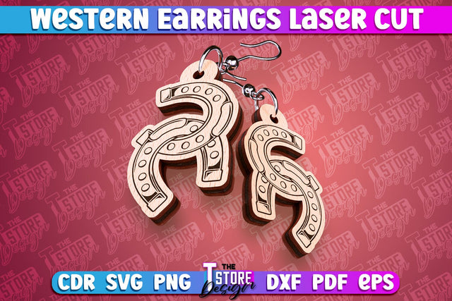 Western Earrings Laser Cut | Accessories Laser Cut Design | CNC Files SVG The T Store Design 