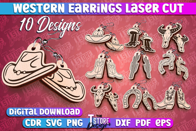 Western Earrings Laser Cut | Accessories Laser Cut Design | CNC Files SVG The T Store Design 