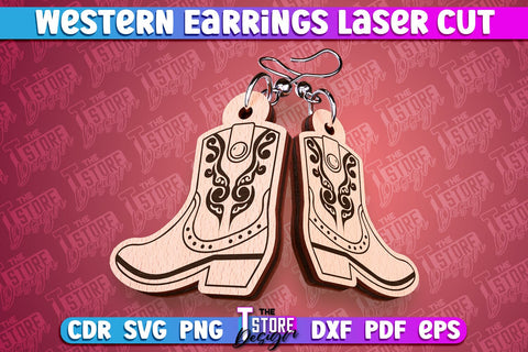 Western Earrings Laser Cut | Accessories Laser Cut Design | CNC Files SVG The T Store Design 