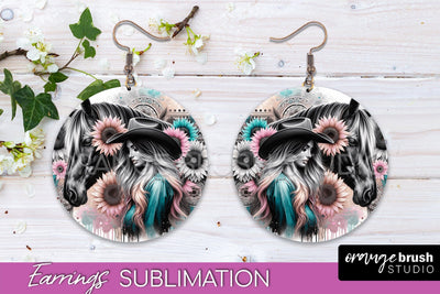 Western Earrings PNG - Cowgirl Round Earrings Sublimation Sublimation OrangeBrushStudio 