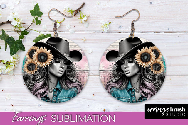 Western Earrings PNG - Cowgirl Round Earrings Sublimation Sublimation OrangeBrushStudio 