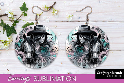 Western Earrings PNG - Cowgirl Round Earrings Sublimation Sublimation OrangeBrushStudio 