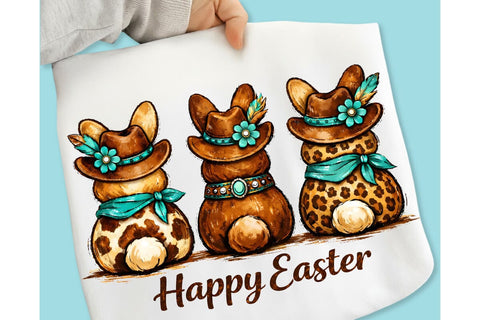 Western Easter Bunny PNG, Brushstroke bunny easter PNG Sublimation DesignPlante 503 