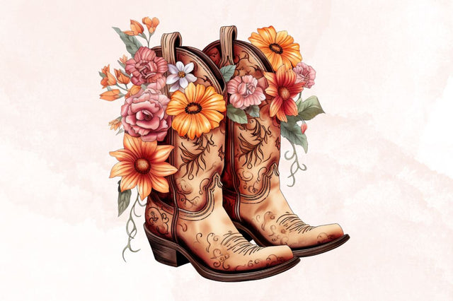 Western Floral Boots Watercolor Clipart Bundle Sublimation Designangry 