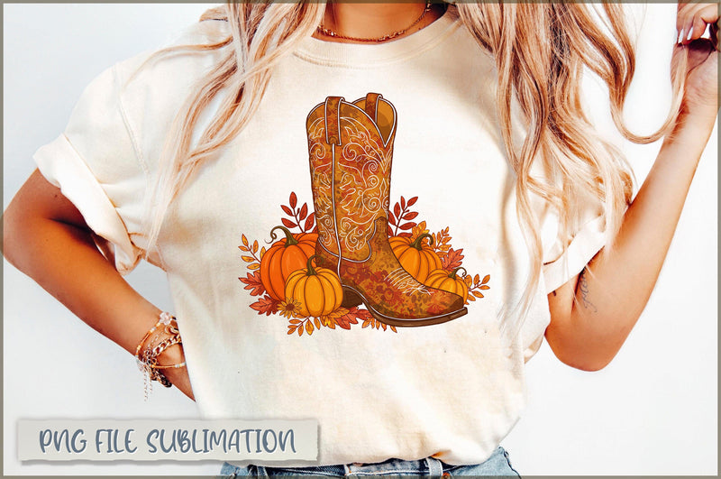 Western Floral Fall Cowboy Boot PNG Sublimation Shetara Begum 