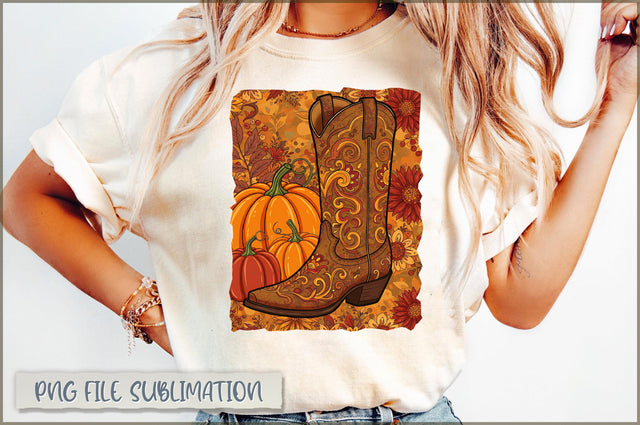 Western Floral Fall Cowboy Boot PNG Sublimation Shetara Begum 