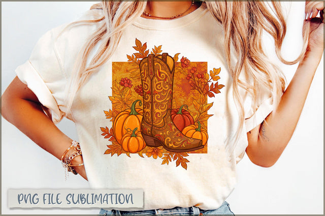 Western Floral Fall Cowboy Boot PNG Sublimation Shetara Begum 