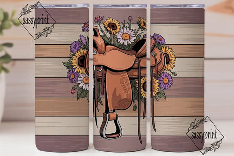 Western Floral Saddle 20oz Tumbler Wrap Sublimation sassyprint 
