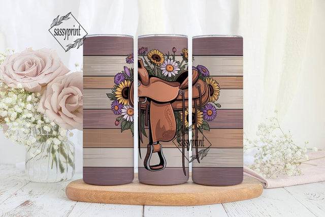 Western Floral Saddle 20oz Tumbler Wrap Sublimation sassyprint 