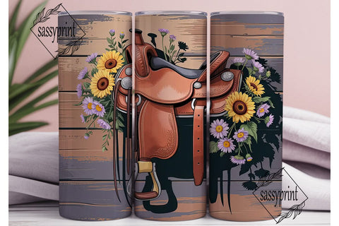 Western Floral Saddle 20oz Tumbler Wrap Sublimation sassyprint 