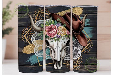 Western Floral Skull 20oz Tumbler Wrap Sublimation PixelChick 