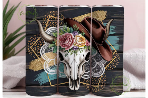 Western Floral Skull 20oz Tumbler Wrap Sublimation PixelChick 