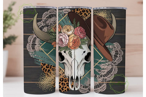 Western Floral Skull 20oz Tumbler Wrap Sublimation PixelChick 