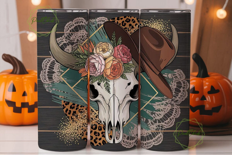 Western Floral Skull 20oz Tumbler Wrap Sublimation PixelChick 