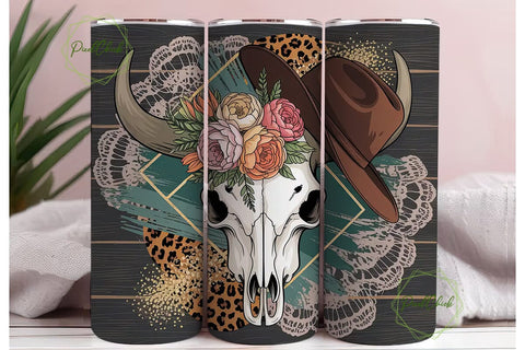 Western Floral Skull 20oz Tumbler Wrap Sublimation PixelChick 