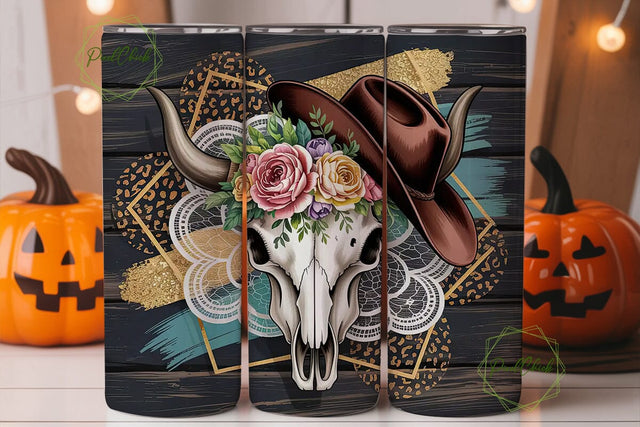 Western Floral Skull 20oz Tumbler Wrap Sublimation PixelChick 