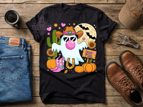 Western Ghost Style T-Shirt PNG, Cowboy Hat, Bubblegum Pop, Turquoise Buckle, Sublimation PNG, Statement Shirt, Spooky Style Sublimation SvggirlplusArt 