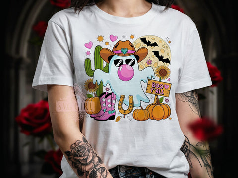 Western Ghost Style T-Shirt PNG, Cowboy Hat, Bubblegum Pop, Turquoise Buckle, Sublimation PNG, Statement Shirt, Spooky Style Sublimation SvggirlplusArt 