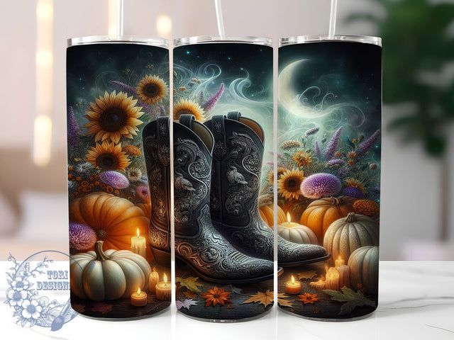 Western Goth Cowboy Boots Tumbler, Cowboy Boots, Spooky Season, Gothic Western, 20Oz Tumbler Wrap, Sublimation Drinkware, Dark Aesthetic Sublimation ToriDesigns 