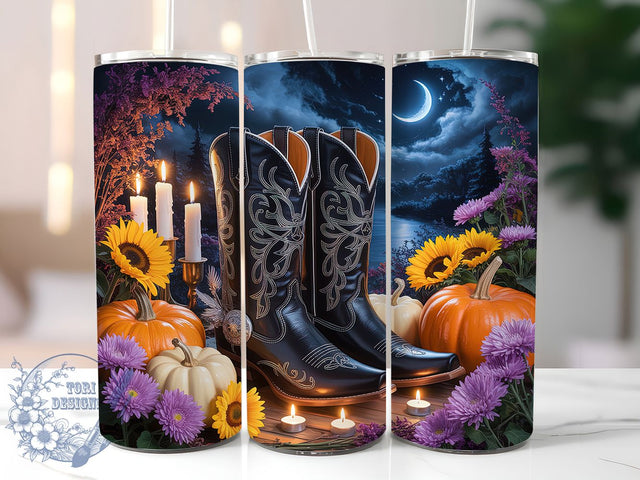 Western Goth Cowboy Boots Tumbler, Cowboy Boots, Spooky Season, Gothic Western, 20Oz Tumbler Wrap, Sublimation Drinkware, Dark Aesthetic Sublimation ToriDesigns 