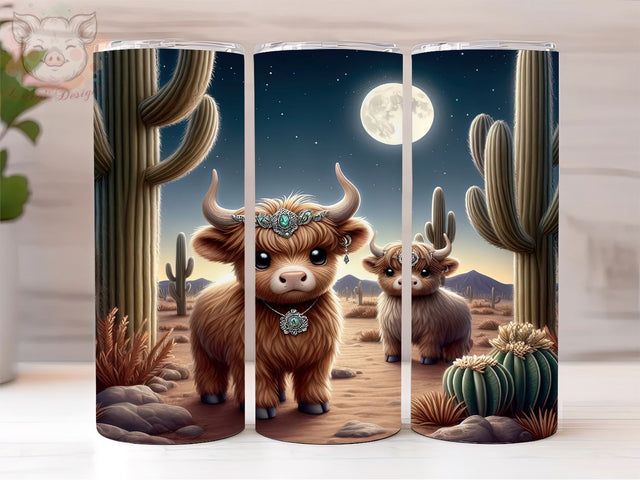 Western Goth Highland Cow 20oz Tumbler Png, Straight & Tapered Tumbler Png, Cowboy Tumbler Png, Digital Download PNG Sublimation Lara' s Designs 