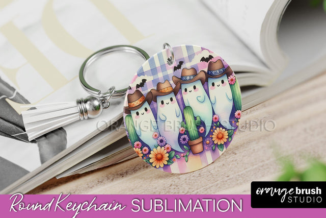 Western Halloween Keychain - Ghost Keychain Sublimation Sublimation OrangeBrushStudio 