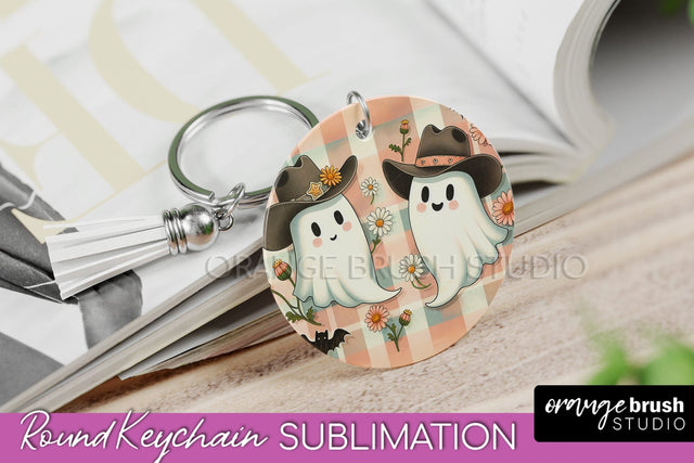 Western Halloween Keychain - Ghost Keychain Sublimation Sublimation OrangeBrushStudio 