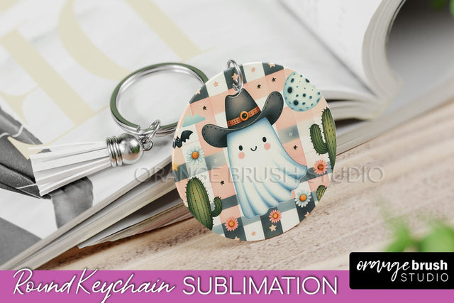 Western Halloween Keychain - Ghost Keychain Sublimation Sublimation OrangeBrushStudio 