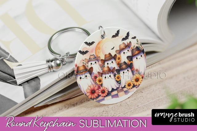 Western Halloween Keychain - Ghost Keychain Sublimation Sublimation OrangeBrushStudio 