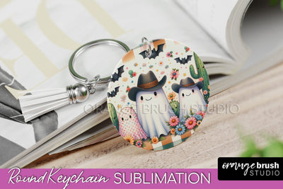 Western Halloween Keychain - Ghost Keychain Sublimation Sublimation OrangeBrushStudio 
