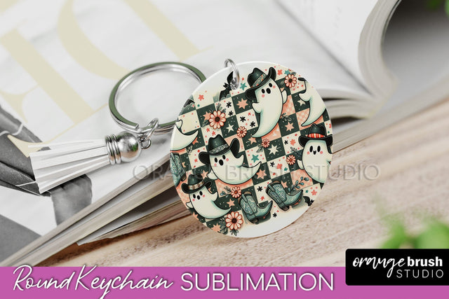 Western Halloween Keychain - Ghost Keychain Sublimation Sublimation OrangeBrushStudio 