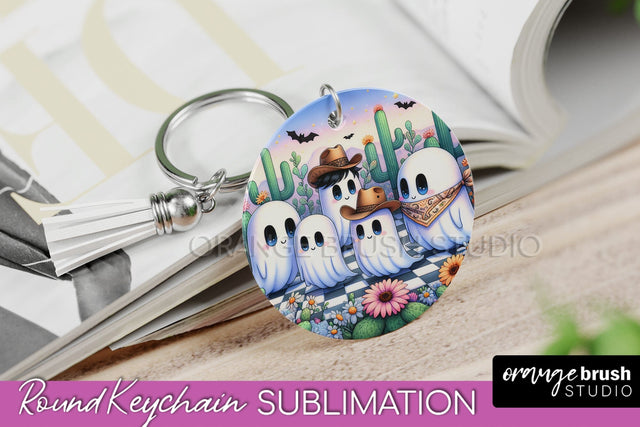Western Halloween Keychain - Ghost Keychain Sublimation Sublimation OrangeBrushStudio 