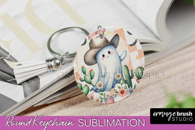 Western Halloween Keychain - Ghost Keychain Sublimation Sublimation OrangeBrushStudio 